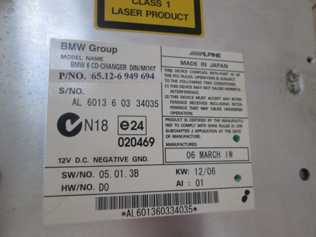 CD WECHSLER OEM N. 65126949694 GEBRAUCHTTEIL BMW SERIE 5 E60 E61 (2003 - 2010) DIESEL HUBRAUM 30 JAHR. 2005