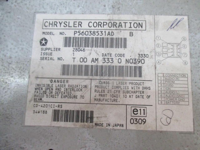 CD WECHSLER OEM N. P56038531AD GEBRAUCHTTEIL CHRYSLER VOYAGER/GRAN VOYAGER RG RS MK4 (2001 - 2007) BENZINA HUBRAUM 24 JAHR. 2001