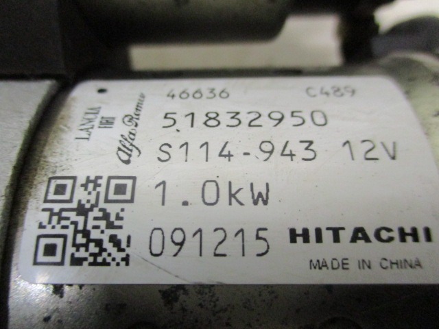ANLASSER STARTER OEM N. 51832950 GEBRAUCHTTEIL FIAT PANDA 169 (2009 - 2011) BENZINA/GPL HUBRAUM 12 JAHR. 2010