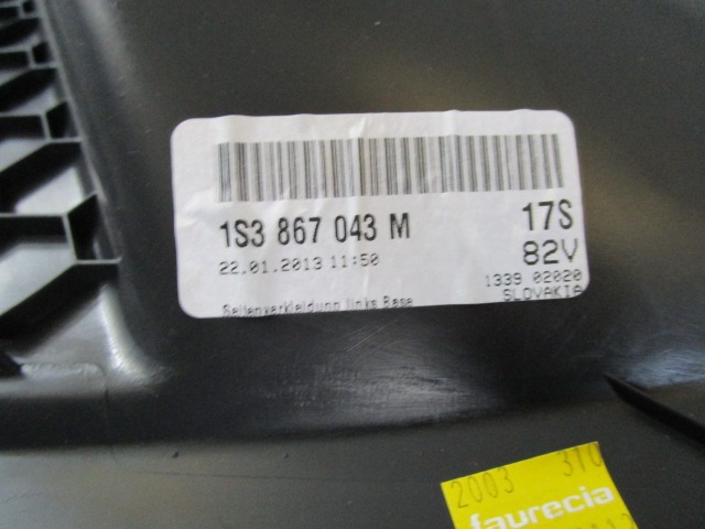 SEITENVERKLEIDUNG HINTEN OEM N. 1S3867043M GEBRAUCHTTEIL VOLKSWAGEN UP (DAL 2011) BENZINA HUBRAUM 10 JAHR. 2013