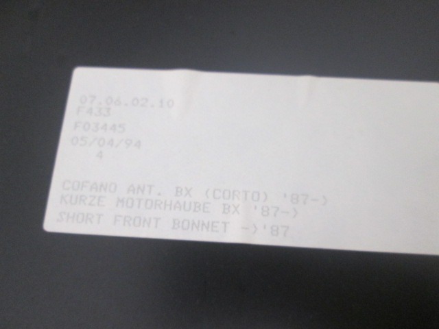 FRONTKLAPPE OEM N. 95565928 GEBRAUCHTTEIL CITROEN BX (1987 - 1993)DIESEL HUBRAUM 17 JAHR. 1987