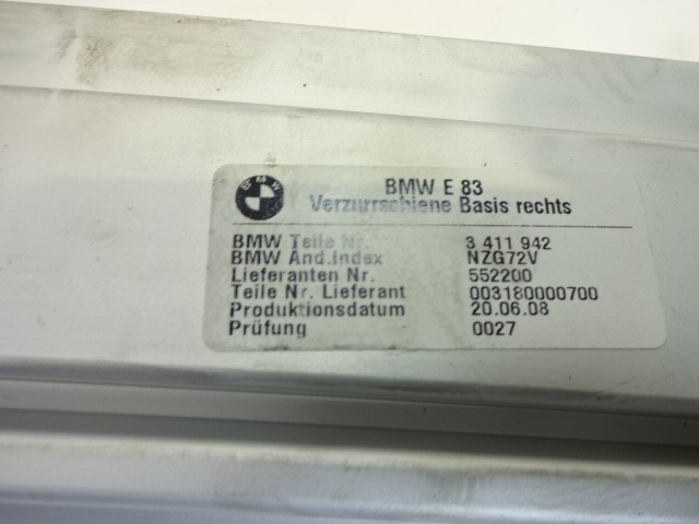 VERZURRSCHIENE OEM N. 3411942 GEBRAUCHTTEIL BMW X3 E83 LCI RESTYLING (2006 - 2010) DIESEL HUBRAUM 20 JAHR. 2008