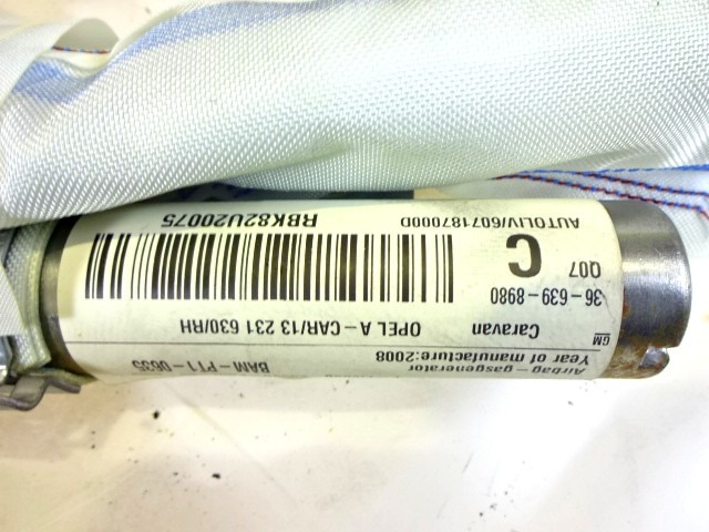 KOPFAIRBAG RECHTS OEM N. 13231630 GEBRAUCHTTEIL OPEL ASTRA H RESTYLING L48 L08 L35 L67 5P/3P/SW (2007 - 2009) DIESEL HUBRAUM 19 JAHR. 2008