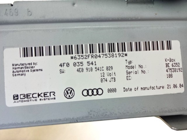 ERSATZTEILE RADIONAVIGATION OEM N. 4F0919603A GEBRAUCHTTEIL AUDI A6 C6 4F2 4FH 4F5 BER/SW/ALLROAD (07/2004 - 10/2008) DIESEL HUBRAUM 30 JAHR. 2004