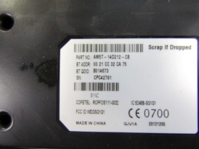 KIT ACCENSIONE AVVIAMENTO OEM N. 55466 KIT ACCENSIONE AVVIAMENTO GEBRAUCHTTEIL FORD BMAX (DAL 2012)BENZINA HUBRAUM 14 JAHR. 2013