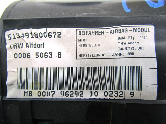 KIT KOMPLETTE AIRBAG OEM N. 4691 KIT AIRBAG COMPLETO GEBRAUCHTTEIL MERCEDES CLASSE E W210 BER/SW (1995 - 2003) BENZINA HUBRAUM 20 JAHR. 1996