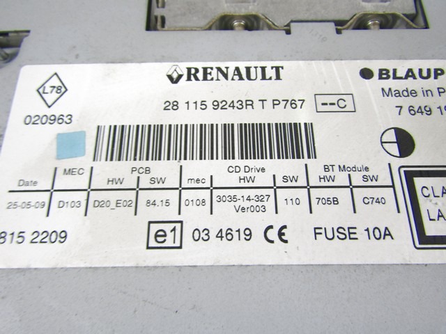 ERSATZTEILE RADIONAVIGATION OEM N. 31547 Sistema di navigazione satelittare GEBRAUCHTTEIL RENAULT SCENIC/GRAND SCENIC (2009 - 2016) DIESEL HUBRAUM 20 JAHR. 2009