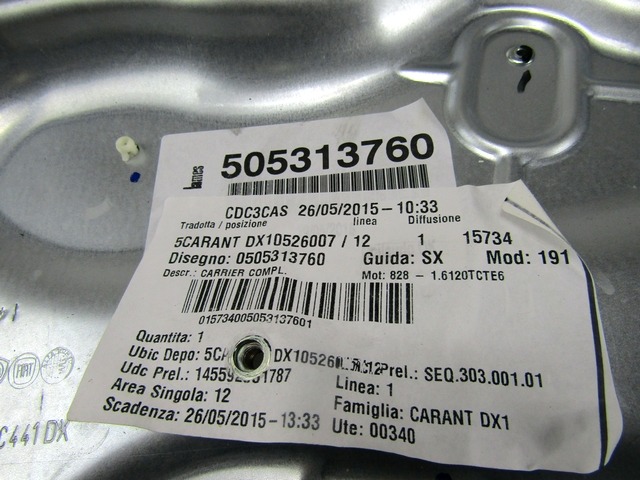 TURFENSTERMECHANISMUS VORN OEM N. 71777779 GEBRAUCHTTEIL ALFA ROMEO GIULIETTA 940 (DAL 2010) DIESEL HUBRAUM 16 JAHR. 2012