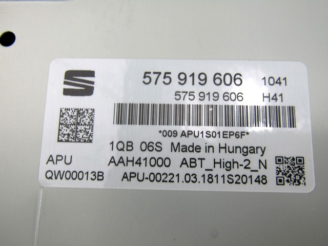 ERSATZTEILE RADIONAVIGATION OEM N. 119697 Sistema di navigazione satelittare GEBRAUCHTTEIL SEAT ATECA (DAL 2016)BENZINA HUBRAUM 14 JAHR. 2018