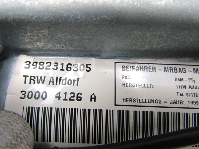 AIRBAGMODUL BEIFAHRERSEITE OEM N. 3982316305 GEBRAUCHTTEIL BMW SERIE 5 E39 BER/SW (1995 - 08/2000) DIESEL HUBRAUM 30 JAHR. 1999