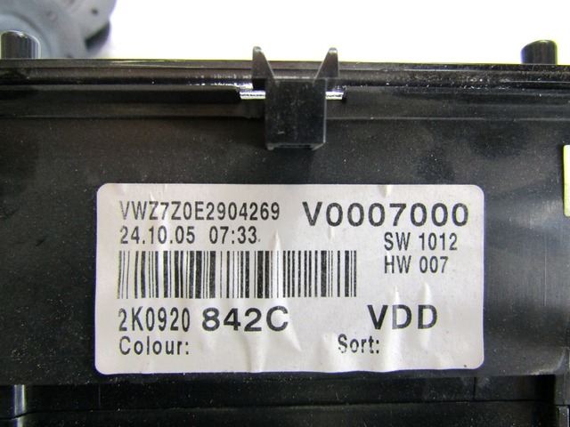 KOMBIINSTRUMENT TACHO / INSTRUMENTENKOMBINATION OEM N. 2K0920842C GEBRAUCHTTEIL VOLKSWAGEN CADDY 3 (2004 - 2015)DIESEL HUBRAUM 20 JAHR. 2006