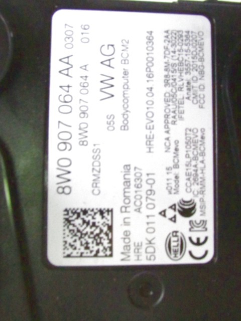 KIT ACCENSIONE AVVIAMENTO OEM N. 117091 KIT ACCENSIONE AVVIAMENTO GEBRAUCHTTEIL AUDI A4 B9 BER/SW (DAL 2015)DIESEL HUBRAUM 20 JAHR. 2016