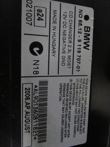 CD WECHSLER OEM N. 65129119707 GEBRAUCHTTEIL BMW SERIE 3 BER/SW/COUPE/CABRIO E90/E91/E92/E93 (2005 - 08/2008) DIESEL HUBRAUM 20 JAHR. 2006