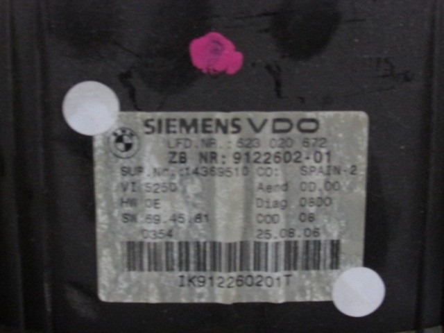 KOMBIINSTRUMENT TACHO / INSTRUMENTENKOMBINATION OEM N. 9122602 GEBRAUCHTTEIL BMW SERIE 3 BER/SW/COUPE/CABRIO E90/E91/E92/E93 (2005 - 08/2008) DIESEL HUBRAUM 20 JAHR. 2006