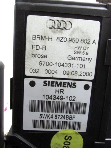 FENSTERMOTOR HINTEN OEM N. 13360 MOTORINO ALZACRISTALLO PORTA POSTERIORE GEBRAUCHTTEIL AUDI A2 8Z0 (1999 - 2005)BENZINA HUBRAUM 14 JAHR. 2000