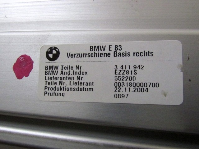 VERZURRSCHIENE OEM N. 3411942 GEBRAUCHTTEIL BMW X3 E83 (2004 - 08/2006 ) DIESEL HUBRAUM 20 JAHR. 2005