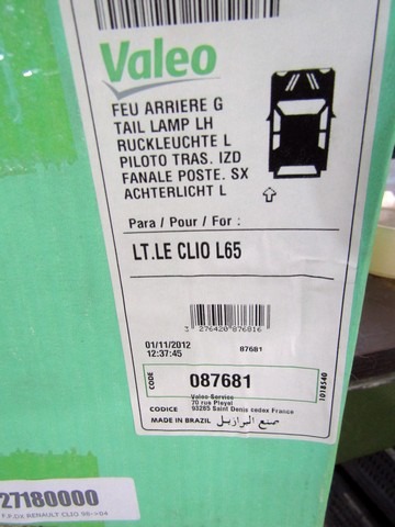HECKLEUCHTE LINKS OEM N. 7700433751 GEBRAUCHTTEIL RENAULT CLIO MK2 RESTYLING / CLIO STORIA (05/2001 - 2012) BENZINA HUBRAUM 12 JAHR. 2001