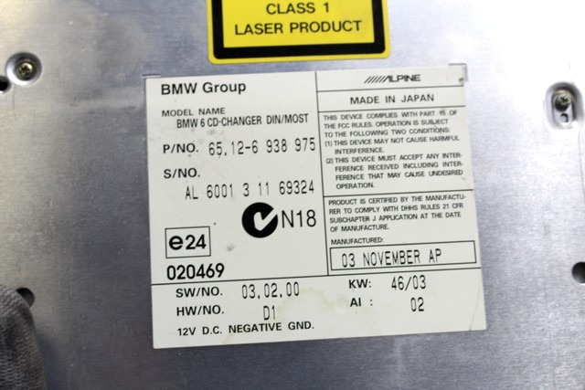 CD WECHSLER OEM N. 65126938975 GEBRAUCHTTEIL BMW SERIE 5 E60 E61 (2003 - 2010) DIESEL HUBRAUM 30 JAHR. 2003
