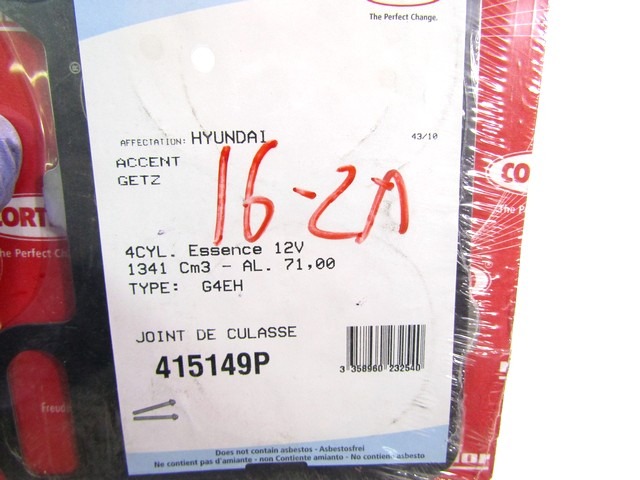 KOPFDICHTUNG OEM N. 22311-22360 GEBRAUCHTTEIL HYUNDAI GETZ (2002 - 02/2006) BENZINA HUBRAUM 13 JAHR. 2003