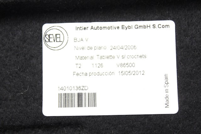 14010136ZD CAPPELLIERA RIVESTIMENTO VANO BAGAGLI CITROEN C8 2.0 D 120KW 6M 5P (2012) RICAMBIO USATO 