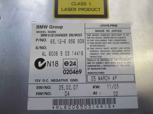 ERSATZTEILE RADIONAVIGATION OEM N. 65826962425  GEBRAUCHTTEIL BMW SERIE 5 E60 E61 (2003 - 2010) DIESEL HUBRAUM 30 JAHR. 2005