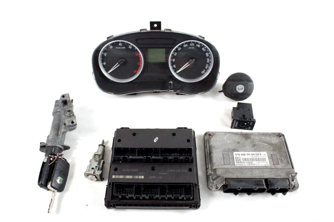 03E906023B KIT ACCENSIONE AVVIAMENTO SKODA FABIA 1.2 B 51KW 5M 5P (2007) RICAMBIO USATO CON CENTRALINA MOTORE, QUADRO STRUMENTI, BLOCCHETTI ACCENSIONE APERTURA CON DOPPIA CHIAVE 6Q2937049F 4B0905851C 5J0820810B