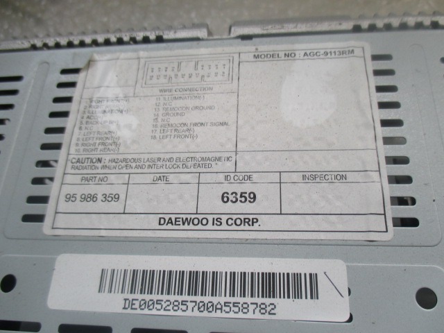 Chevrolet Spark 1.2 LT BENZ 5M 5P 60KW (2011) Ersatz RADIO RADIO (KEINE RADIO CODE) 95986359