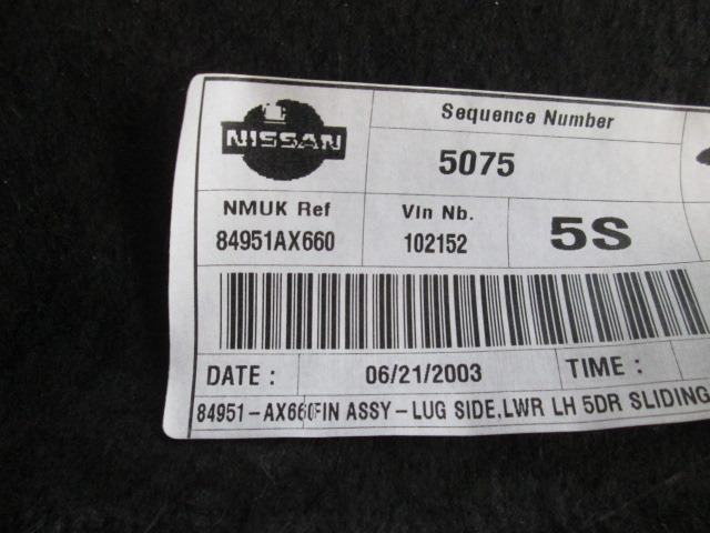 VERKLEIDUNG GEPACKRAUM OEM N. 94951AX660 GEBRAUCHTTEIL NISSAN MICRA K12 K12E (01/2003 - 09/2010) DIESEL HUBRAUM 15 JAHR. 2003